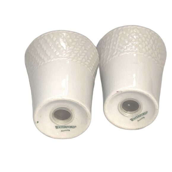 WATERFORD White Elegant Ceramic Salt and Pepper Shakers Basket Weave Design - Picture 8 of 10